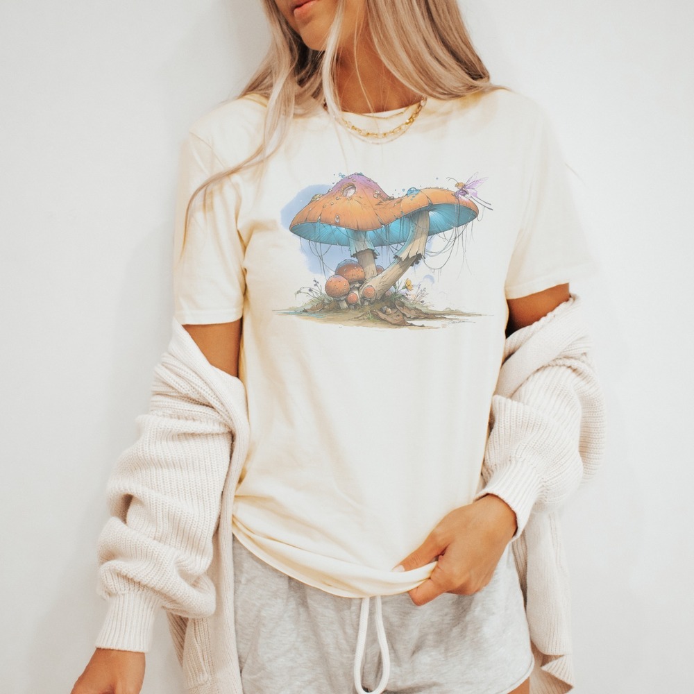 Whimsical Comic Book Fairy Mushroom Graphic Tee